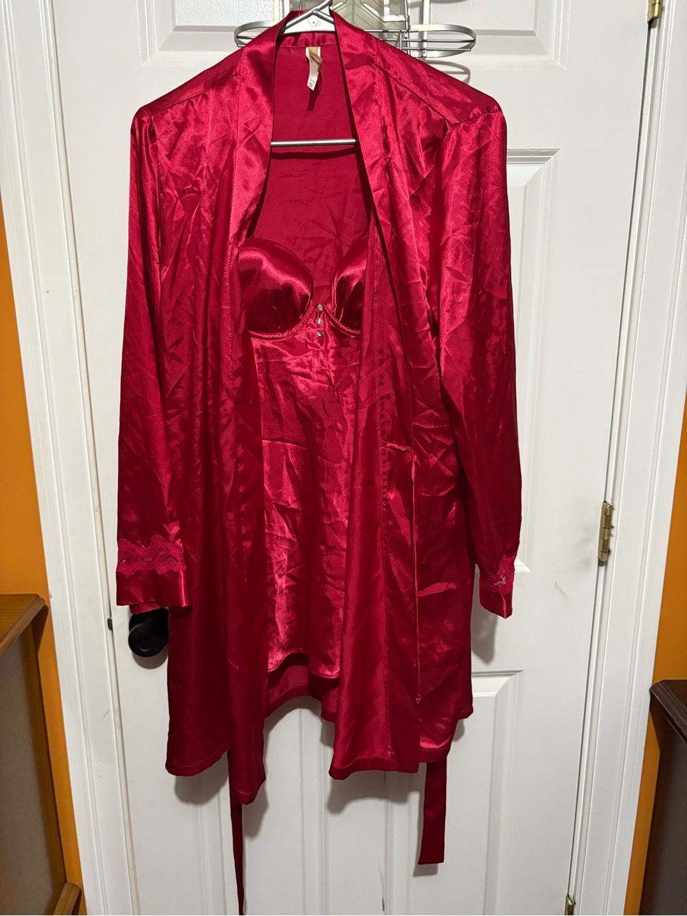 Luxe Red Satin Robe and Chemise Set
